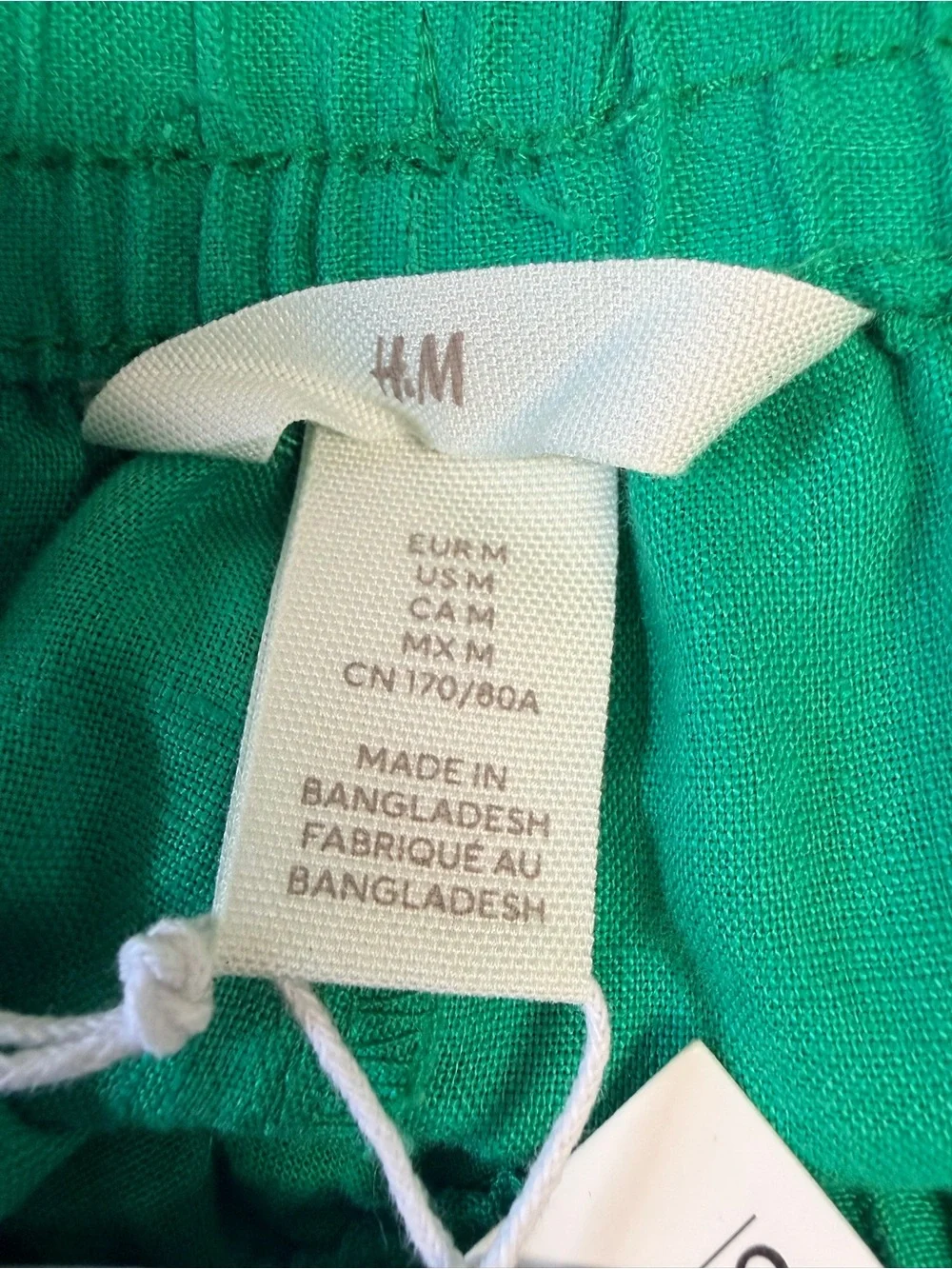 H&M Premium 100% Linen Drawstring Pants NWT Green Medium Relaxed Beach